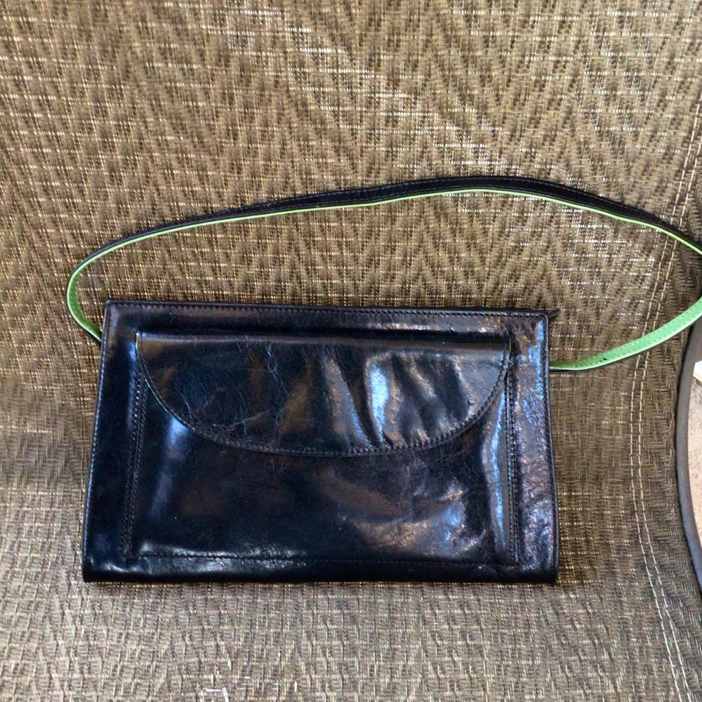 Abas Black Leather Pochette Shoulder Bag